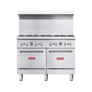 Flamaster FLM-R48 48” NG/LPG Commercial Gas Range, 8 Open Burners, 2 Standard Ovens, 306,000 BTU