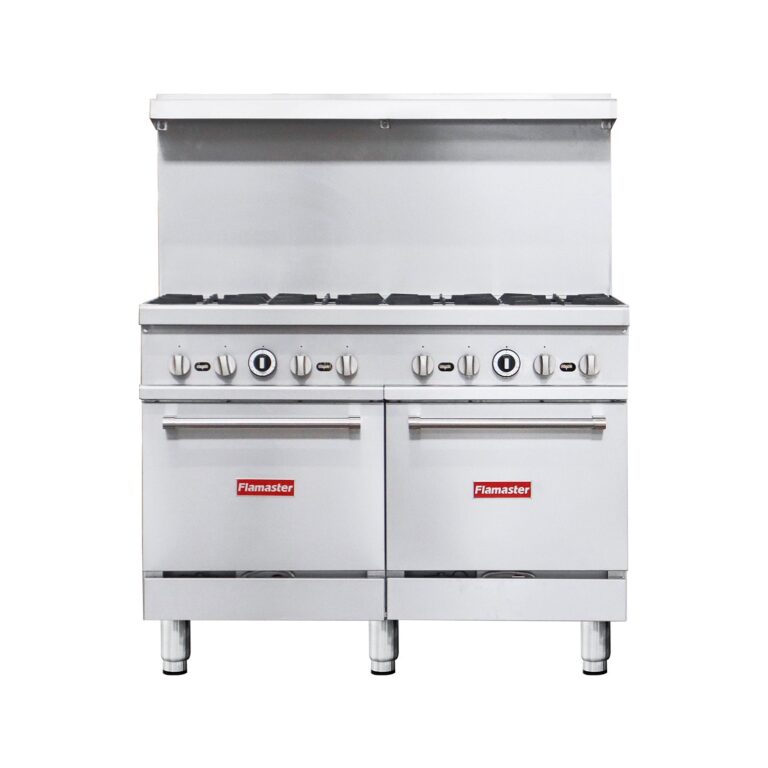 Flamaster FLM-R48 48” NG/LPG Commercial Gas Range, 8 Open Burners, 2 Standard Ovens, 306,000 BTU