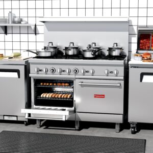Flamaster FLM-R48 48” NG/LPG Commercial Gas Range, 8 Open Burners, 2 Standard Ovens, 306,000 BTU