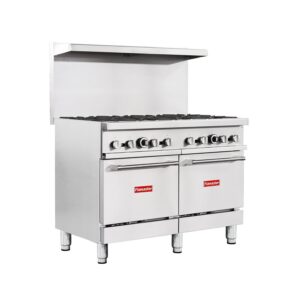 Flamaster FLM-R48 48” NG/LPG Commercial Gas Range, 8 Open Burners, 2 Standard Ovens, 306,000 BTU