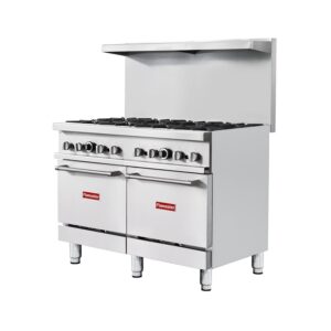 Flamaster FLM-R48 48” NG/LPG Commercial Gas Range, 8 Open Burners, 2 Standard Ovens, 306,000 BTU