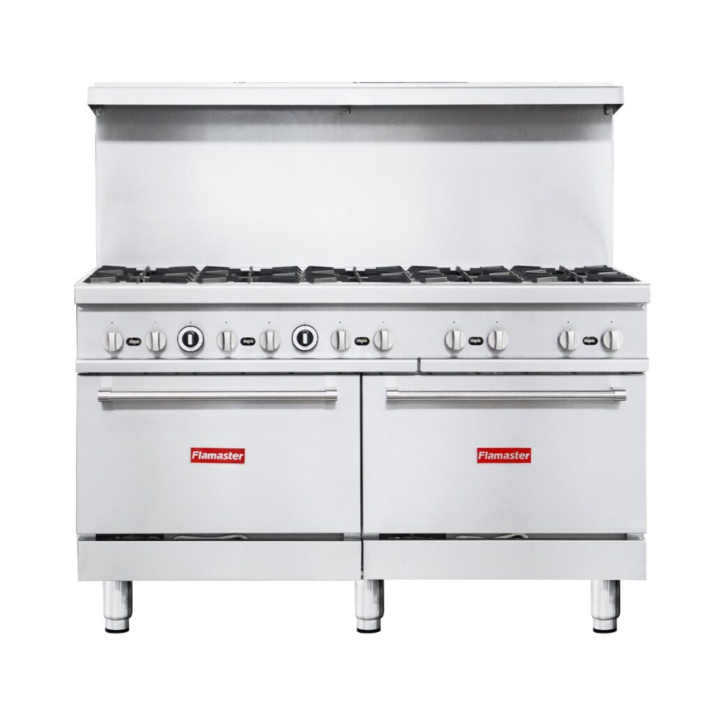 Flamaster FLM-R60 60” NG/LPG Commercial Gas Range, 10 Open Burners, 2 Standard Ovens, 366,000 BTU
