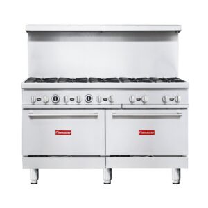 Flamaster FLM-R60 60” NG/LPG Commercial Gas Range, 10 Open Burners, 2 Standard Ovens, 366,000 BTU