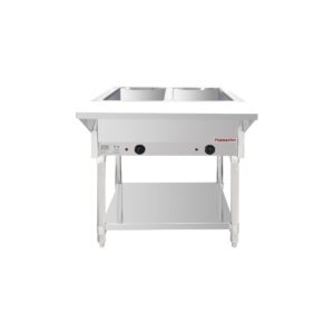 Flamaster FLM-ST2-SS Two Pan Open Well Electric Steam Table with Undershelf – 120V, 1000W