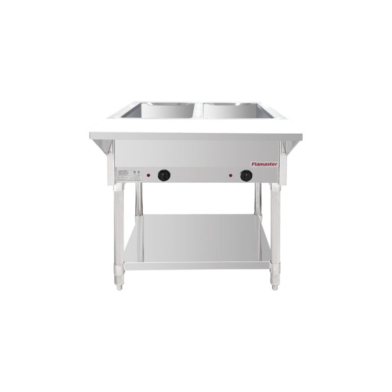 Flamaster FLM-ST2-SS Two Pan Open Well Electric Steam Table with Undershelf – 120V, 1000W