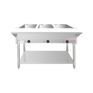 Flamaster FLM-ST3-SS Three Pan Open Well Electric Steam Table with Undershelf – 120V, 1500W