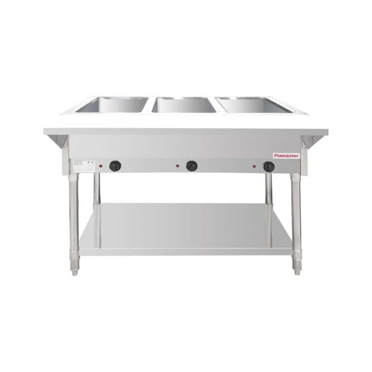 Flamaster FLM-ST3-SS Three Pan Open Well Electric Steam Table with Undershelf – 120V, 1500W