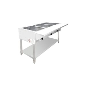 Flamaster FLM-ST3-SS Three Pan Open Well Electric Steam Table with Undershelf – 120V, 1500W