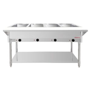 Flamaster FLM-ST4-SS Four Pan Open Well Electric Steam Table with Undershelf – 120V, 2000W