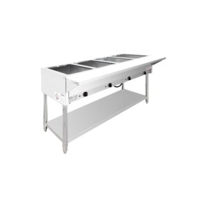 Flamaster FLM-ST4-SS Four Pan Open Well Electric Steam Table with Undershelf – 120V, 2000W