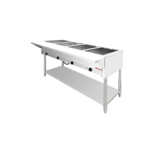 Flamaster FLM-ST4-SS Four Pan Open Well Electric Steam Table with Undershelf – 120V, 2000W