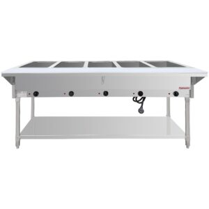 Flamaster FLM-ST5-SS Five Pan Open Well Electric Steam Table with Undershelf – 240V, 5000W