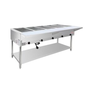 Flamaster FLM-ST5-SS Five Pan Open Well Electric Steam Table with Undershelf – 240V, 5000W