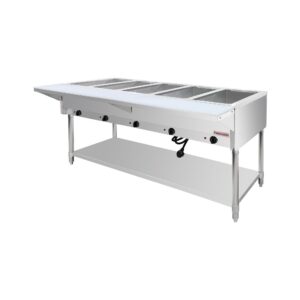 Flamaster FLM-ST5-SS Five Pan Open Well Electric Steam Table with Undershelf – 240V, 5000W