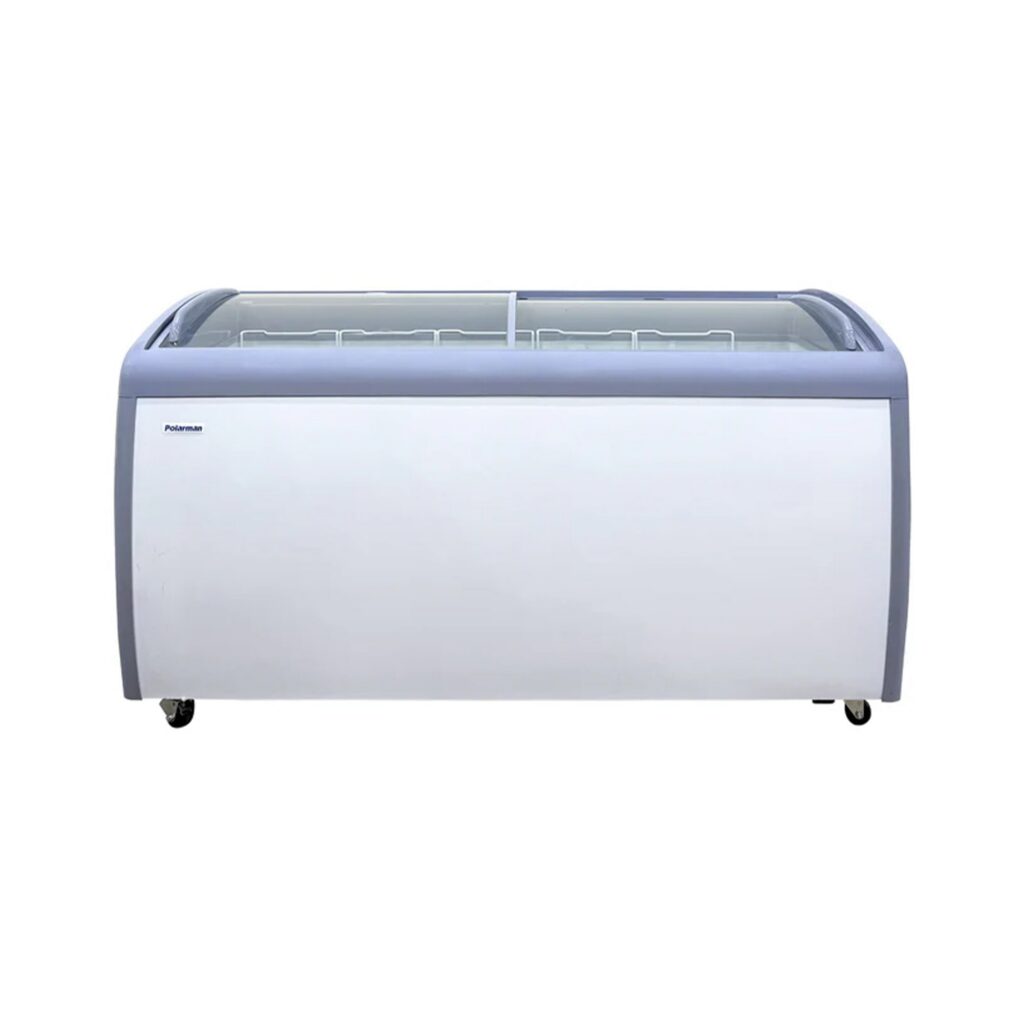 Polarman PLM-S460 60 1/4″ Mobile Ice Cream Display Freezer, Curved Sliding Lid with 5 Baskets, 11.65 cu. ft.