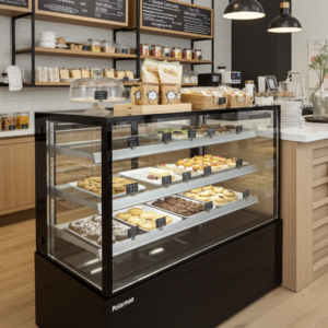Polarman PLM-270SB 36″ Black 2-Shelf Square Glass Refrigerated Bakery Display Case