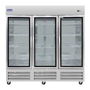 Polarman PLM-81RGS 81″ Reach-In Refrigerator with Triple Glass Doors with LED Lighting, Bottom Mount, Stainless Steel, 72 cu. ft.
