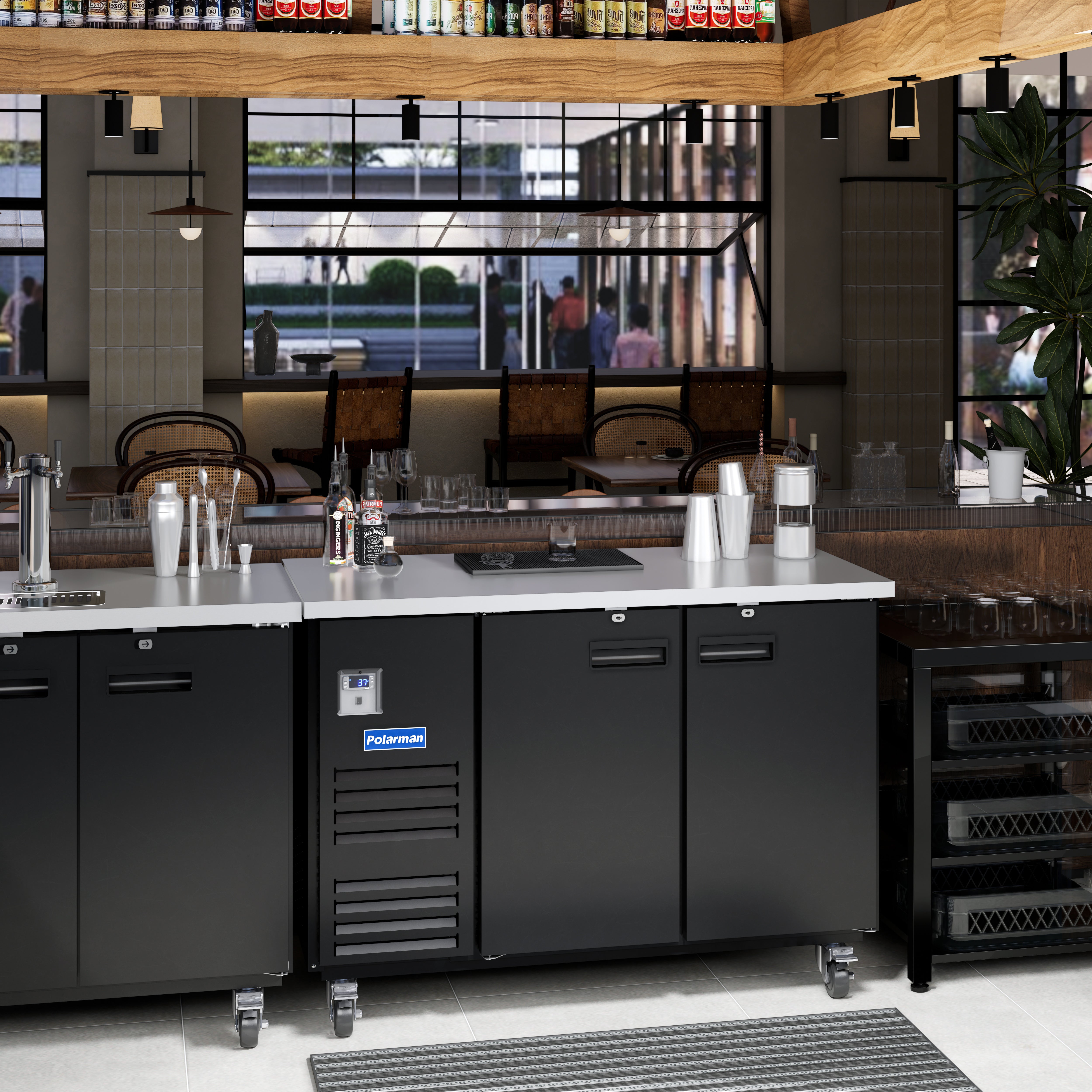 Polarman PLM-BC-2 58 3/4″ Black Solid Door Back Bar Refrigerator with LED Lighting