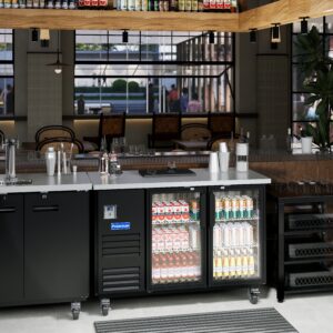 Polarman PLM-BC-2G 58 3/4″ Black Glass Door Back Bar Refrigerator with LED Lighting