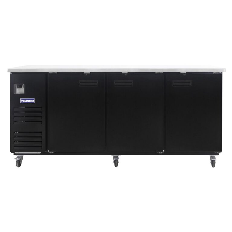 Polarman PLM-BC-4 90 3/8″ Black Solid Door Back Bar Refrigerator with LED Lighting