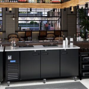 Polarman PLM-BC-4 90 3/8″ Black Solid Door Back Bar Refrigerator with LED Lighting