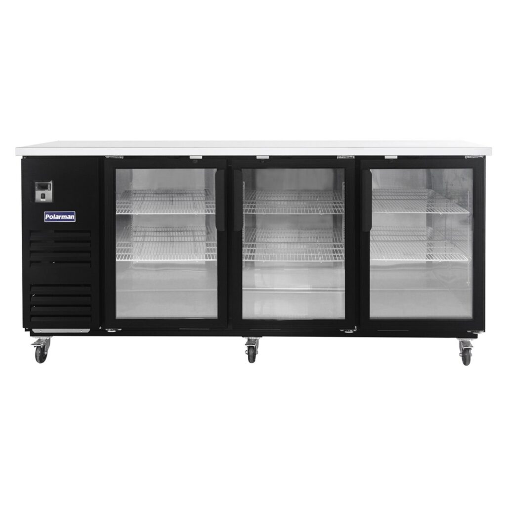 Polarman PLM-BC-4G 90 3/8″ Black Glass Door Back Bar Refrigerator with LED Lighting