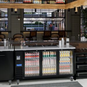 Polarman PLM-BC4-24G 73″ Black Glass Door Back Bar Refrigerator with LED Lighting