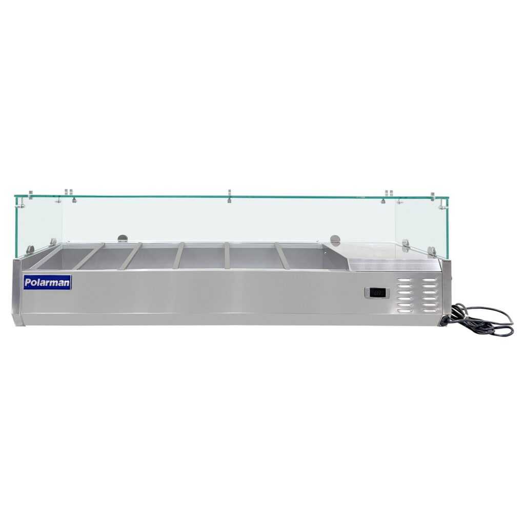 Polarman PLM-PDX-55G 55″ Countertop Refrigerated Topping Rail with Sneeze Guard