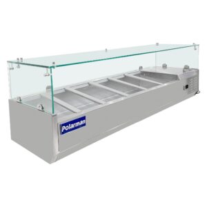 Polarman PLM-PDX-60G 59″ Countertop Refrigerated Topping Rail with Sneeze Guard