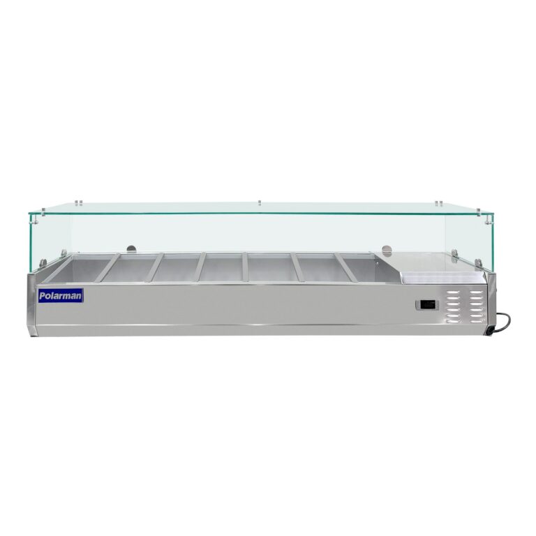 Polarman PLM-PDX-63G 63″ Countertop Refrigerated Topping Rail with Sneeze Guard