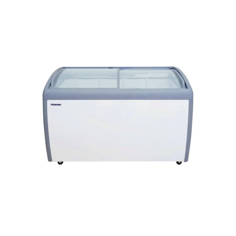 Polarman PLM-S360 49 5/8″ Mobile Ice Cream Display Freezer, Curved Sliding Lid with 4 Baskets, 9 cu. ft.