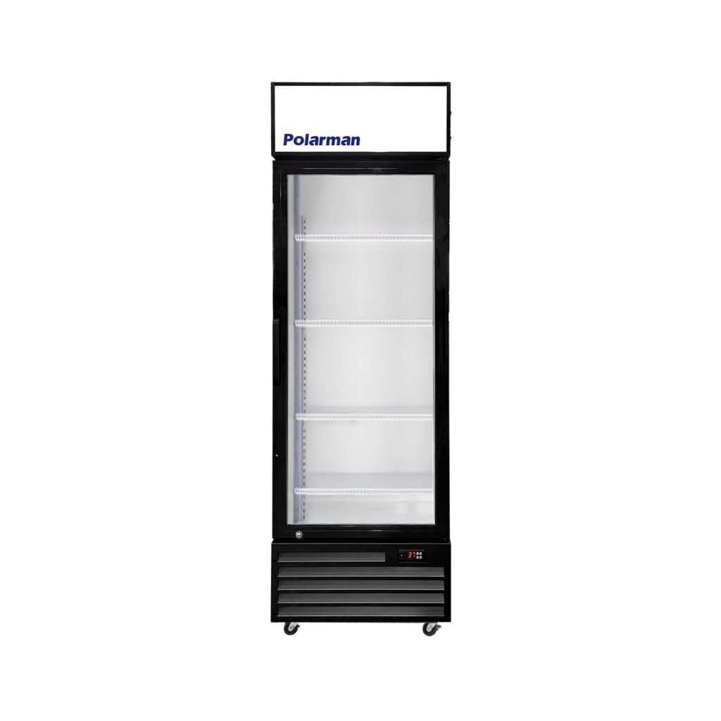 Polarman PLM-SGD21R 21 1/5″ Black Refrigerated Swing Glass Door Merchandiser with LED Lighting, 7.5 cu.ft（SS-P238WA）
