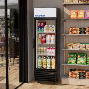 Polarman PLM-SGD21R 21 1/5″ Black Refrigerated Swing Glass Door Merchandiser with LED Lighting, 7.5 cu.ft（SS-P238WA）