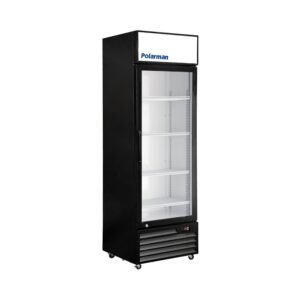 Polarman PLM-SGD24R 23 9/10″ Black Refrigerated Swing Glass Door Merchandiser with LED Lighting, 14.3 cu.ft（SS-P430WA）
