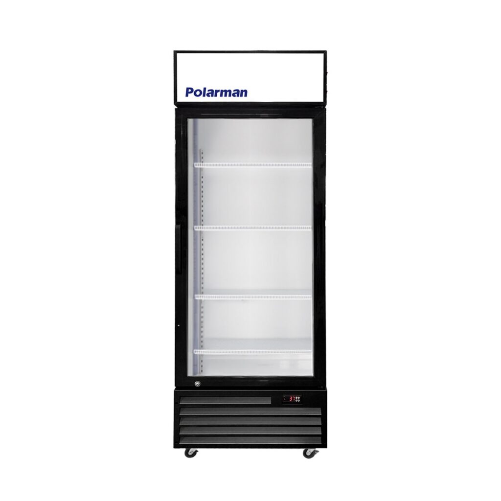 Polarman PLM-SGD28R 27 3/5″ Black Refrigerated Swing Glass Door Merchandiser with LED Lighting, 20.7 cu.ft（SS-P600WB）