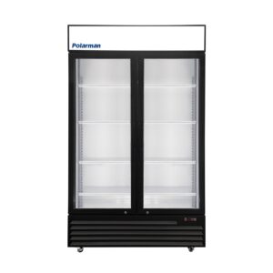Polarman PLM-SGD44R 44 1/2″ Black Refrigerated Double Swing Glass Door Merchandiser with LED Lighting, 31 cu.ft（SS-P1000WB-A）