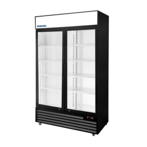 Polarman PLM-SGD44R 44 1/2″ Black Refrigerated Double Swing Glass Door Merchandiser with LED Lighting, 31 cu.ft（SS-P1000WB-A）