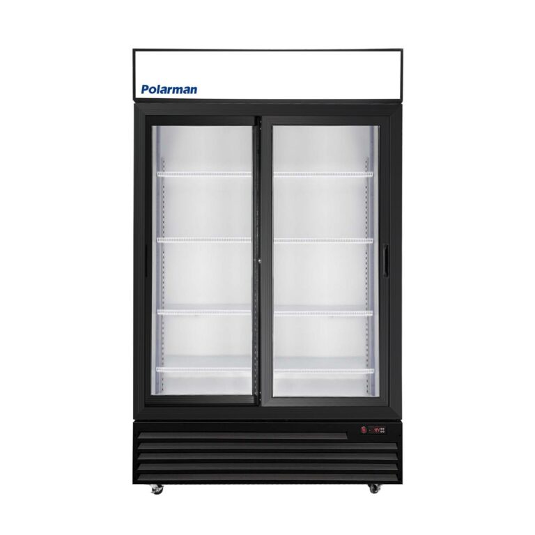 Polarman PLM-SGD44R-S 44 1/2″ Black Refrigerated Double Sliding Glass Door Merchandiser with LED Lighting, 31 cu.ft（SS-P1000WB-B）
