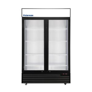 Polarman PLM-SGD52R 52 2/5″ Black Refrigerated Double Swing Glass Door Merchandiser with LED Lighting, 43 cu.ft（SS-P1400WA-A）