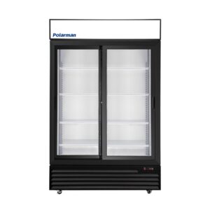 Polarman PLM-SGD52R-S 52 2/5″ Black Refrigerated Double Sliding Glass Door Merchandiser with LED Lighting, 43 cu.ft（SS-P1400WA-B）