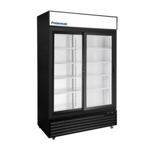 Polarman PLM-SGD52R-S 52 2/5″ Black Refrigerated Double Sliding Glass Door Merchandiser with LED Lighting, 43 cu.ft（SS-P1400WA-B）