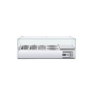 Polarman RT-1200L-2 47 1/5″ Countertop Refrigerated Sushi Display Case with 4-Side Glass, (3) 1/4 + (2) 1/3 Size Pans