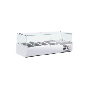 Polarman RT-1200L-2 47 1/5″ Countertop Refrigerated Sushi Display Case with 4-Side Glass, (3) 1/4 + (2) 1/3 Size Pans