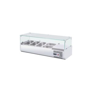 Polarman RT-1200L-2 47 1/5″ Countertop Refrigerated Sushi Display Case with 4-Side Glass, (3) 1/4 + (2) 1/3 Size Pans
