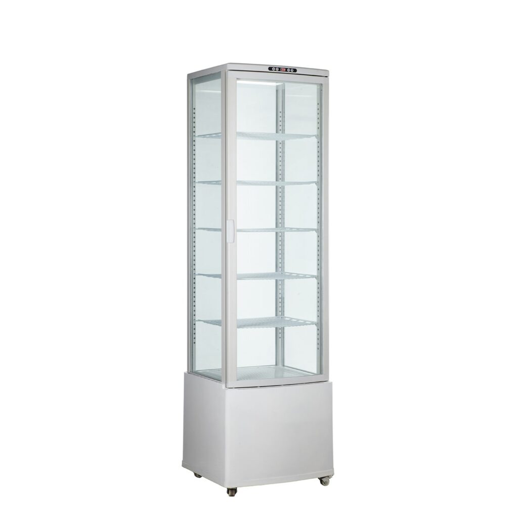 Polarman RT-280L-3 22″ 4-Sided White Glass Refrigerated Display Case