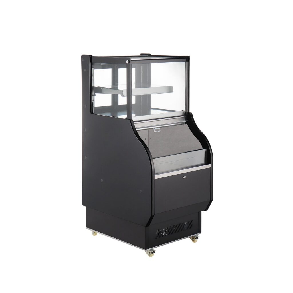 Polarman RTS-286L-2 25 9/10″ Square Glass Refrigerated Air Curtain Merchandiser with LED Lighting and Night Curtain