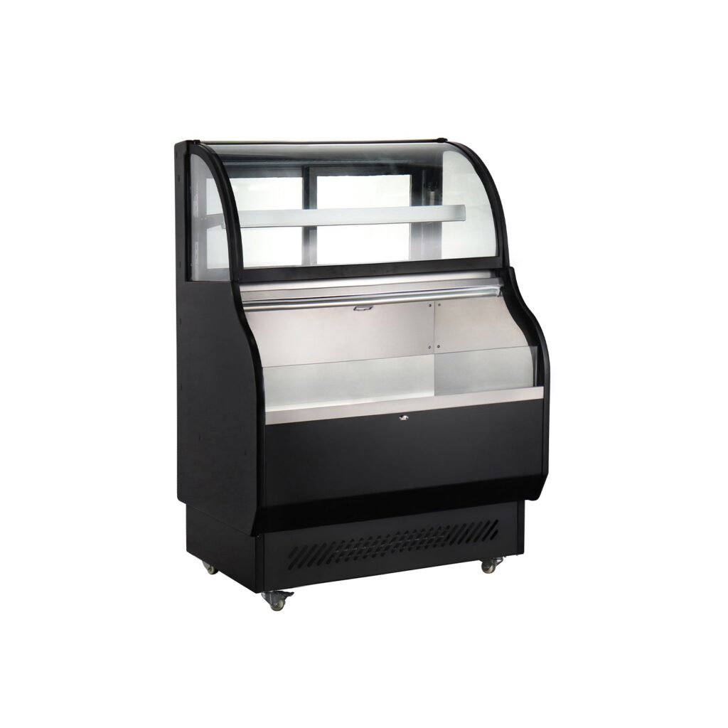 Polarman RTS-410L 39″ Curved Glass Refrigerated Air Curtain Merchandiser with LED Lighting and Night Curtain