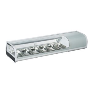 Polarman RTS-62L 60 1/5″ Countertop Refrigerated Sushi Display Case with Sliding Door, (6) 1/3 Size Pans, White