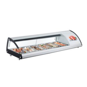 Polarman RTS-83L 58 2/5″ Countertop Refrigerated Sushi Display Case with Sliding Door,(6) 1/3 Size Pans, White