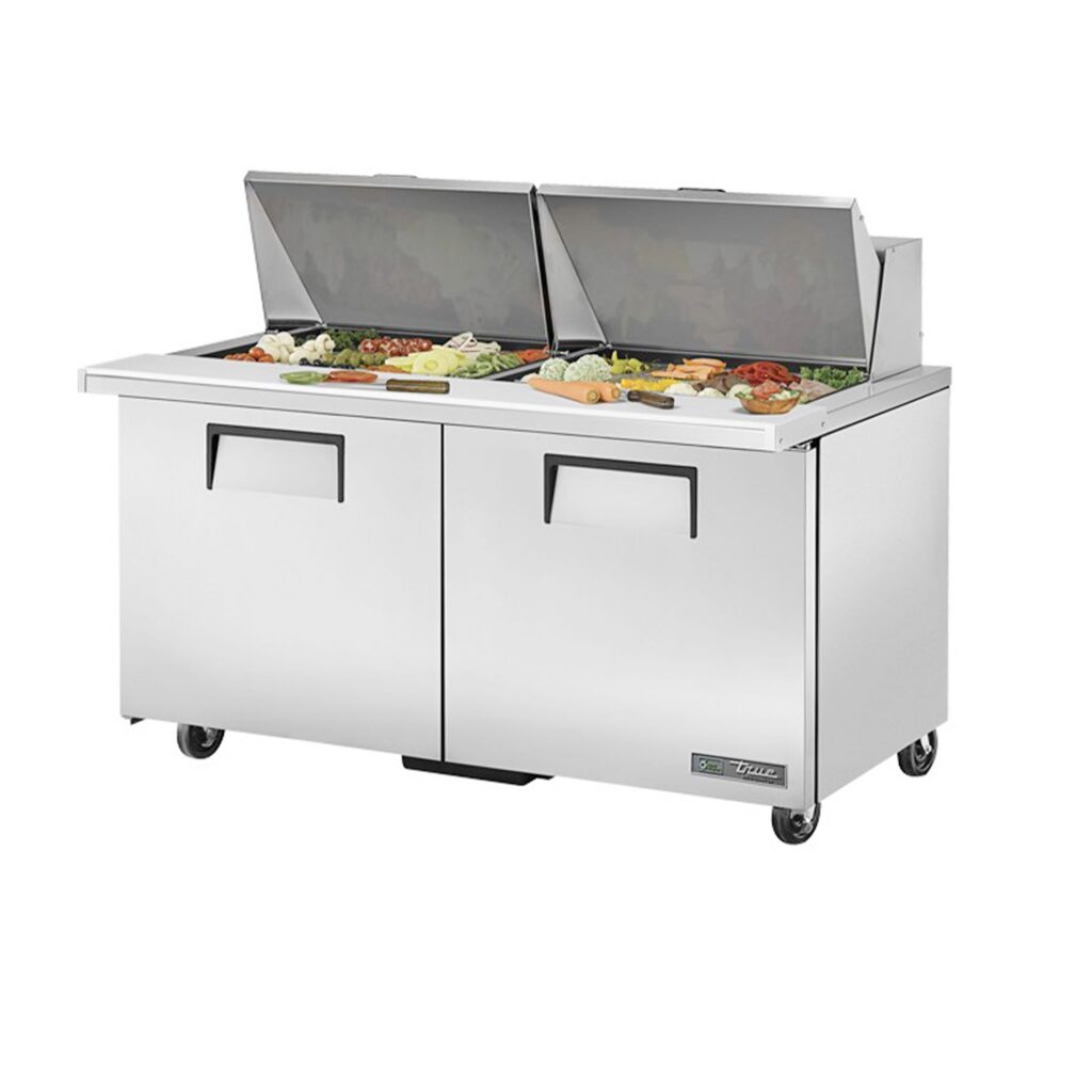 True TSSU-60-24M-B-ST-HC 60 3/8″ 2 Door Mega Top Refrigerated Sandwich Prep Table
